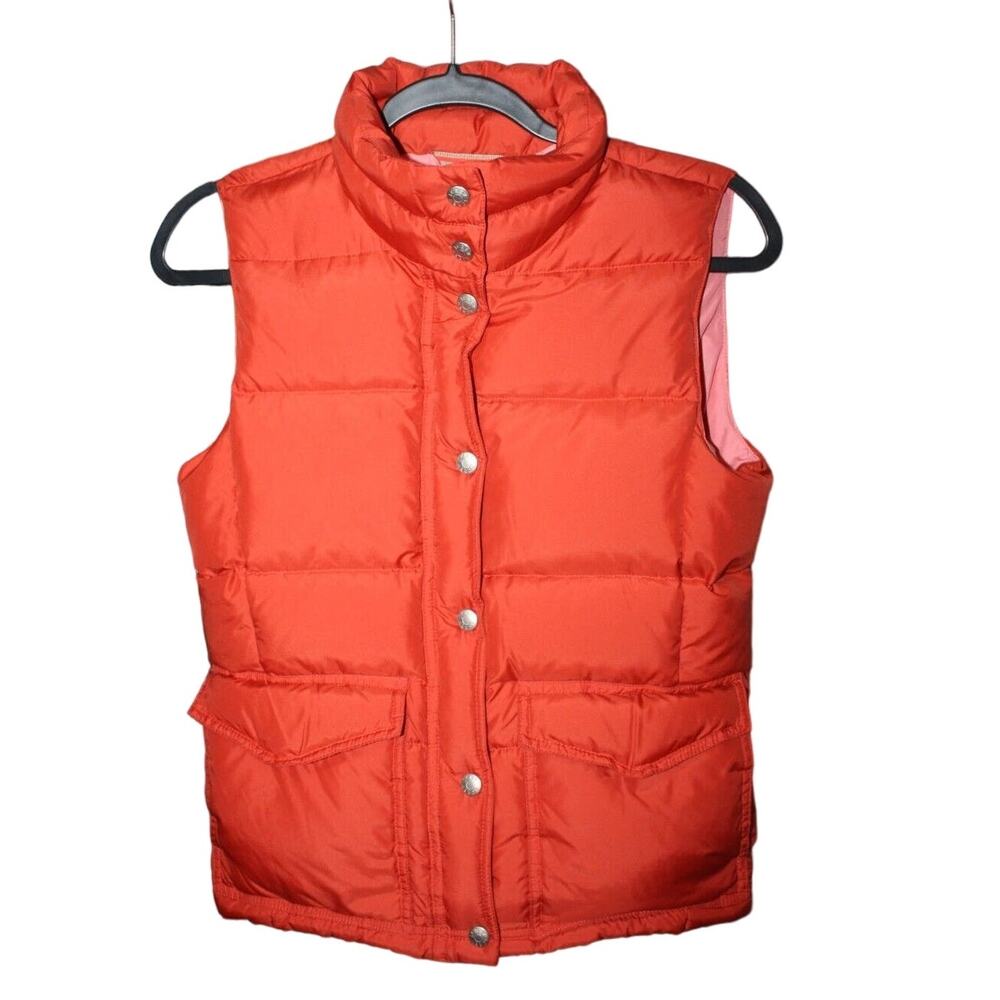 J. Crew Womens XS Puffer Vest Orange/Pink Zip Button Up Double Pockets Outerwear
